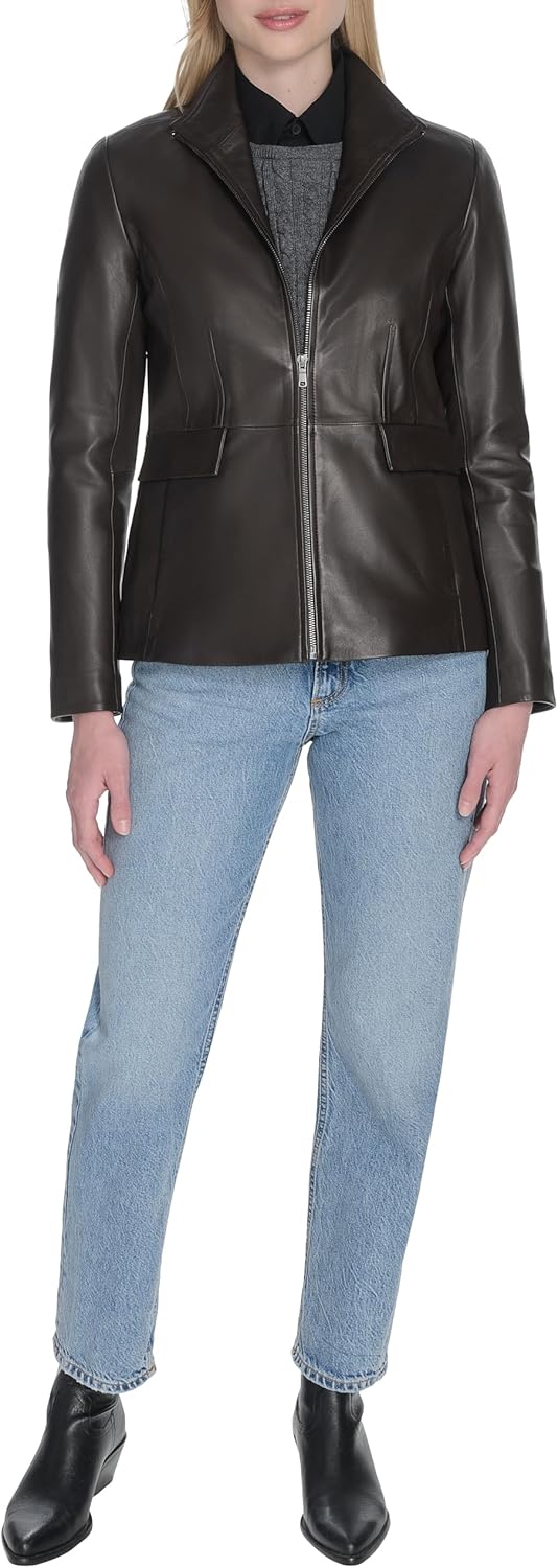 Cole Haan womens Wing Collar Leather Jacket - Image 2