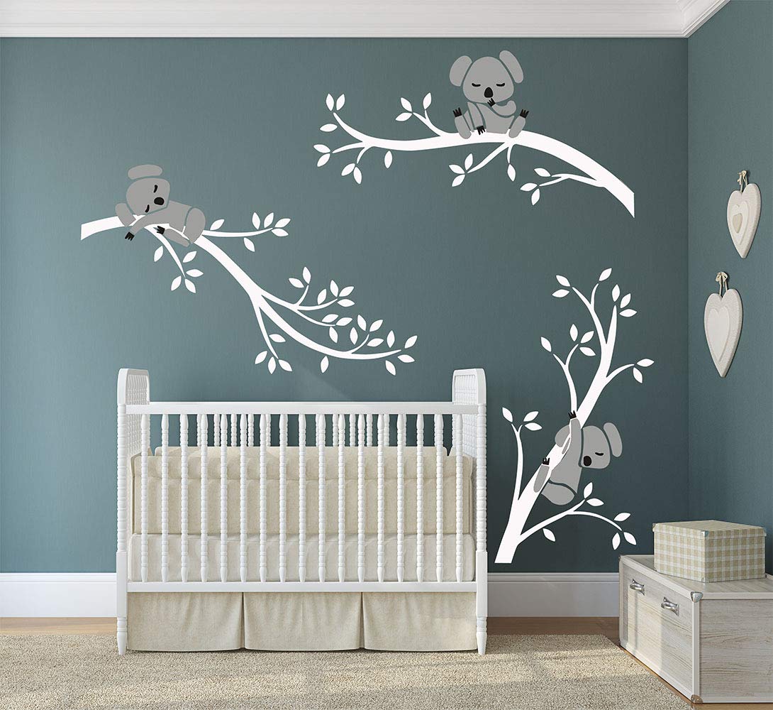 LUCKKYY Three Koalas Tree Branches Wall Decal Wall Sticker Baby Nursery Decor Kids