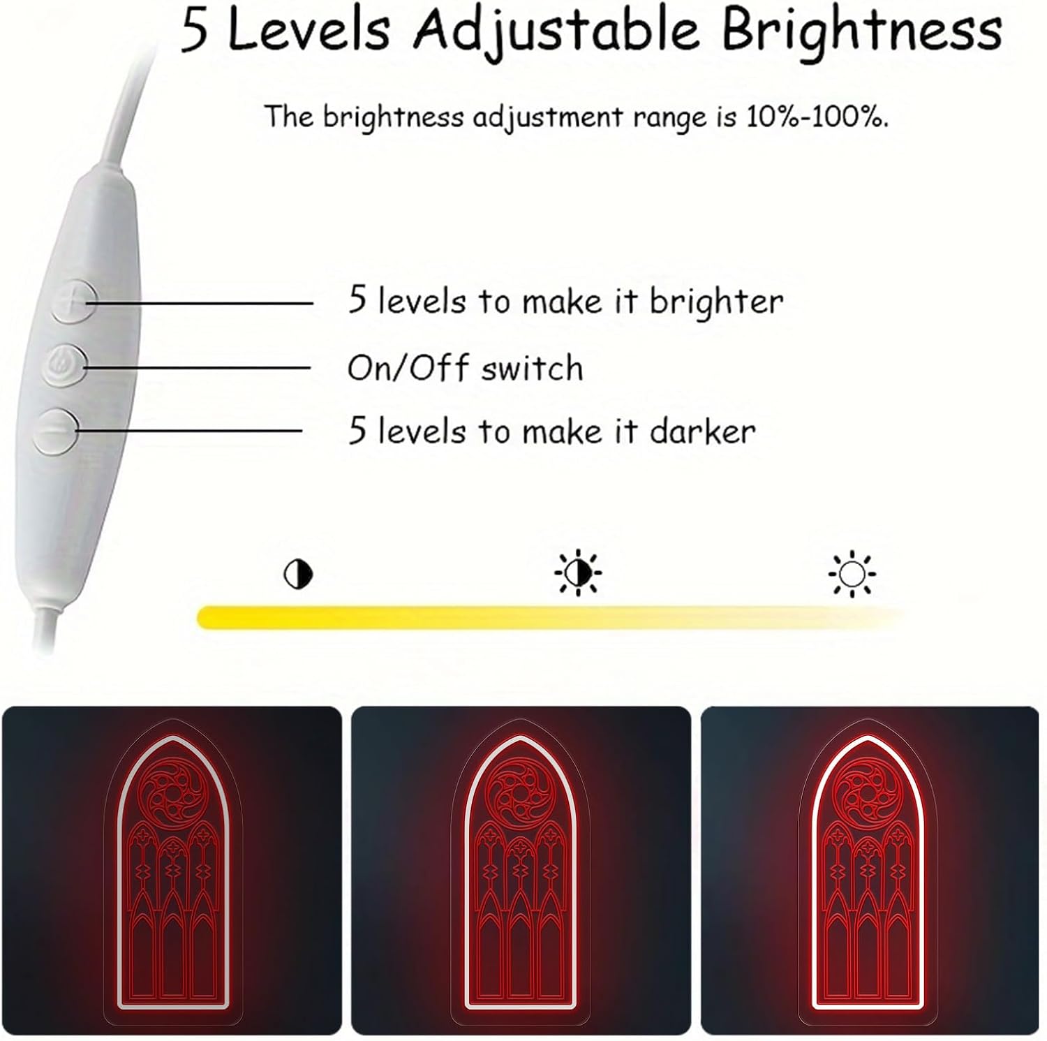 Custom Gothic Window Neon Sign, Cathedral Window Neon Light for Wall Decor Dimmable USB, Gothic Church LED Light for Halloween Bedroom Living Room Home Decor Bar Party 9.1″ × 20″
