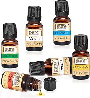 Pure Source India Aroma Diffuser Oil Set of 6 (Lavender, Lemongrass, Rose, Jasmine, Sandalwood, Mogra 15ml Each) Pure Aroma Fragrance Oils for Home, Office Hotel, Resort and Spa