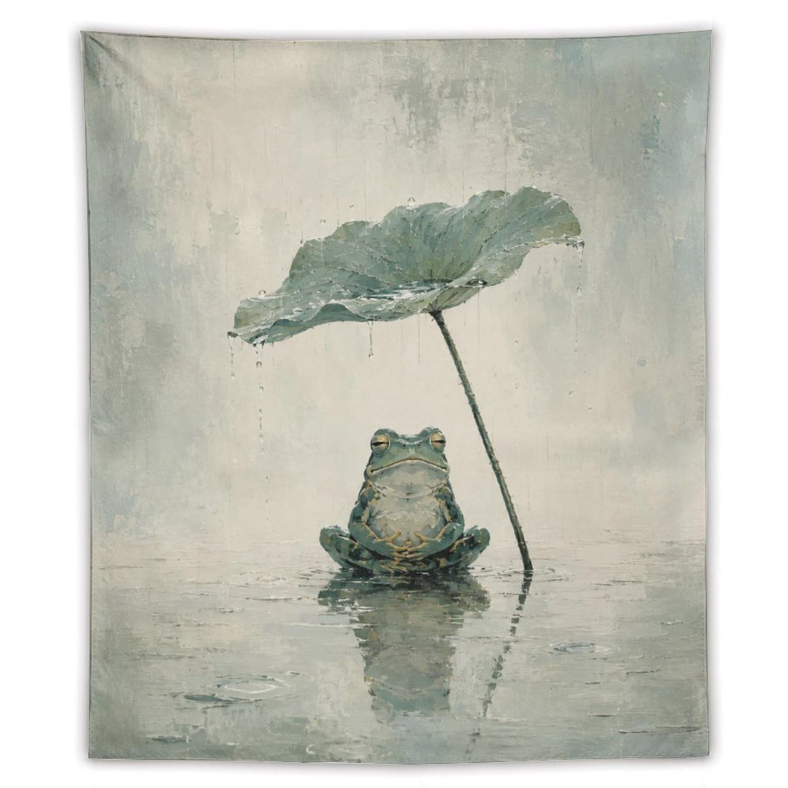 W7C8U2X3 Frog under Lotus Leaf Wall Tapestry, Ukiyo-e, Quiet Water