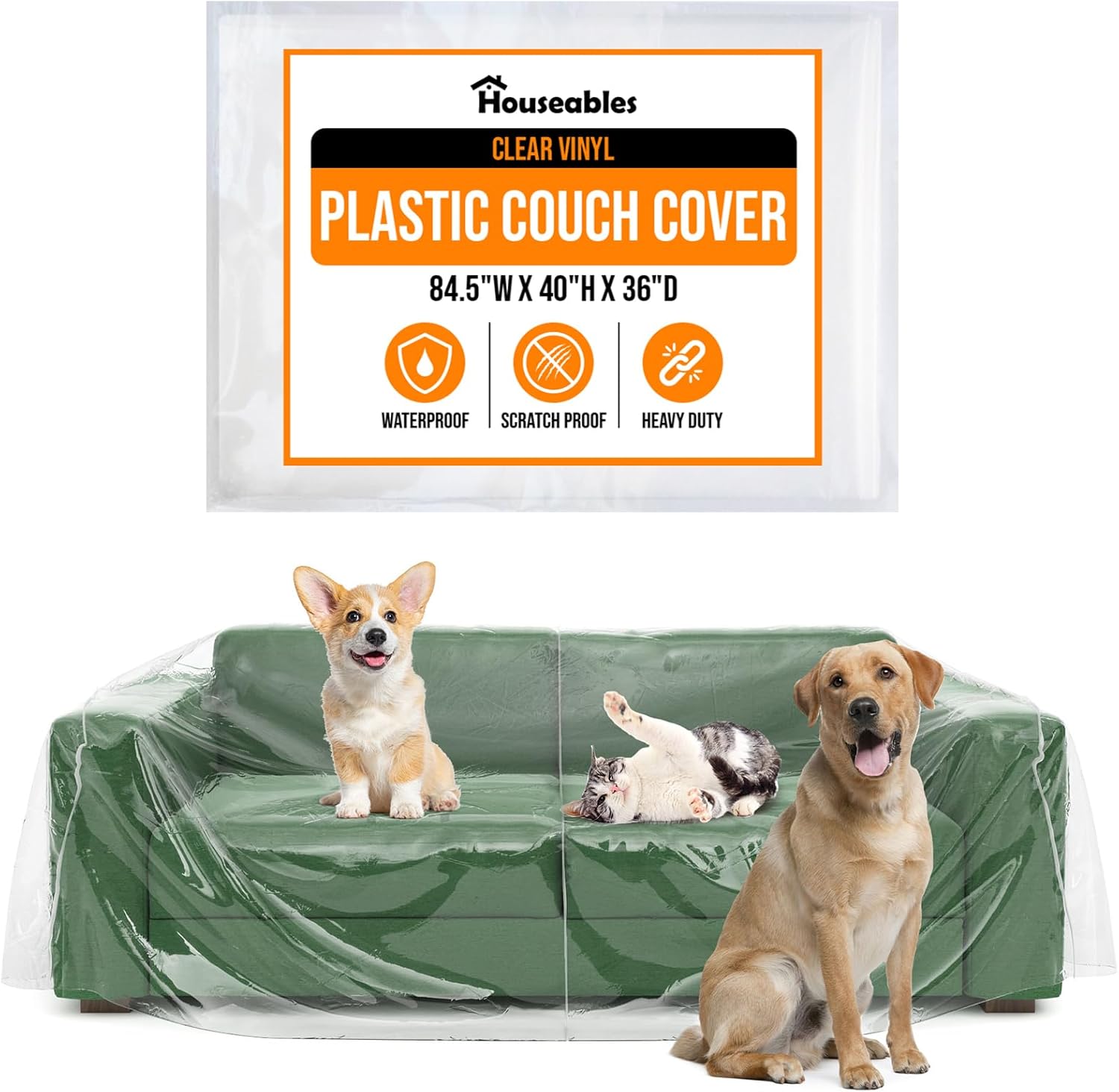 Houseables Plastic Couch Cover, Plastic Couch Covers for Pets, Clear Sofa Protector for Moving, Loveseat Protector, Cats, Storage, Pets, Spills, Heavy Duty, Waterproof, Vinyl, Thick, 84.5 x 40 x 36 in