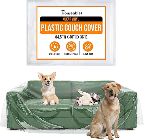 Houseables Funda de plástico para sofá, fundas de plástico para mascotas, protector de sofá transparente para moverse, protector de sofá biplaza,