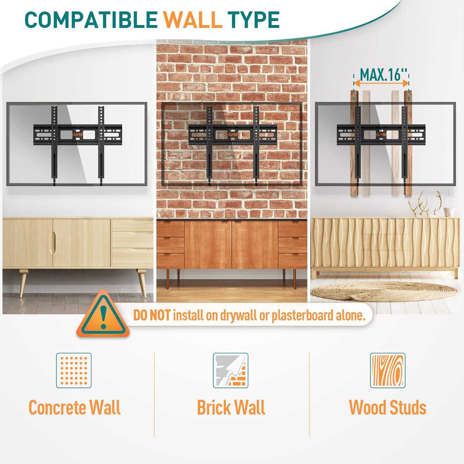 ELIVED Fixed TV Wall Bracket Ultra Slim Wall Mount for Most 26-55 Inch LED, LCD, OLED Flat or Curved TVs with VESA 75x75mm-400x400mm up to 45KG, Low Profile TV Bracket Flat to Wall Design EV029 6 71K2LeaDZNL. AC SL1500