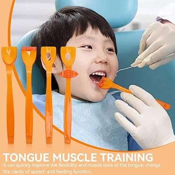4PCS Tongue Trainer, Plastic Tongue Tip Exerciser Portable Oral Lips Exerciser Plastic Perceiving Recovery Tool for Dysarthria(Orange)