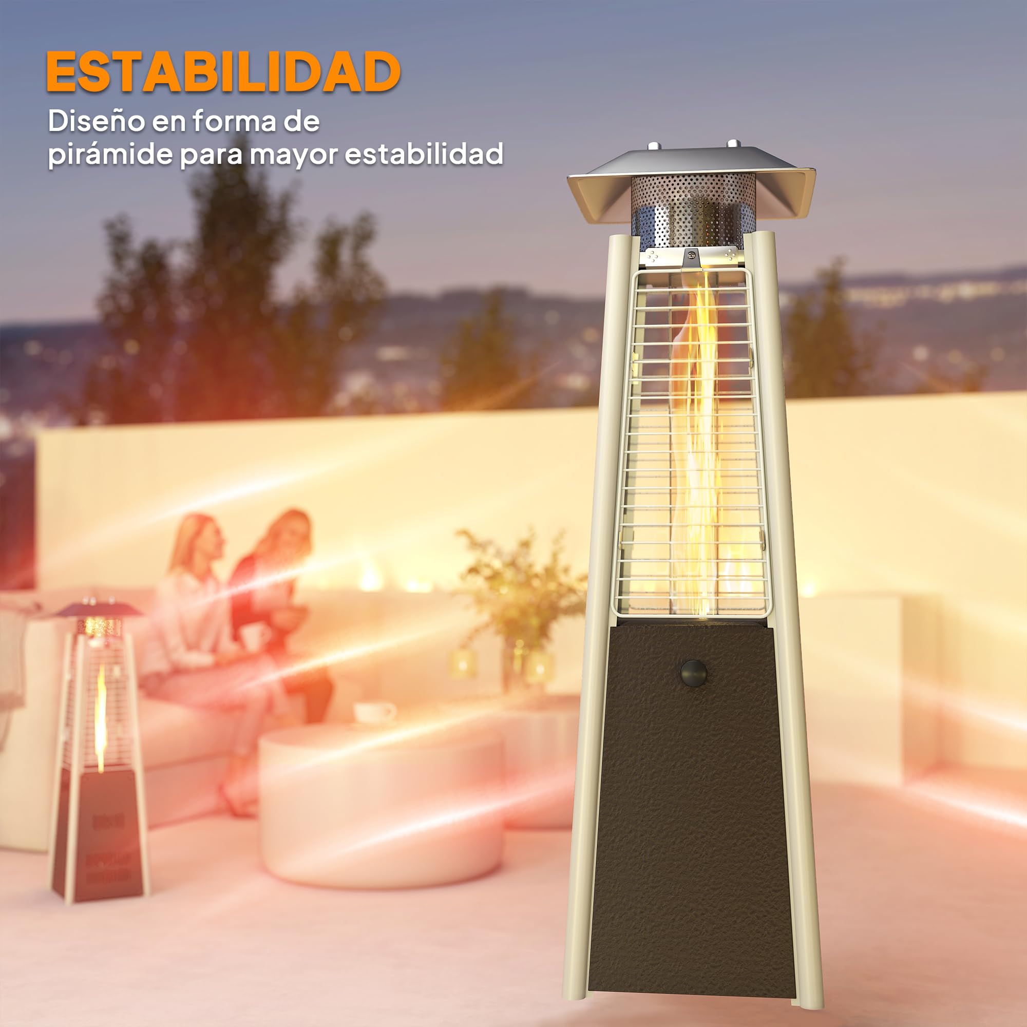 Outsunny Estufa de Gas Butano, 3000W, Calefactor de Exterior a Gas Portátil con Temperatura Ajustable, Protección contra Vuelcos, Ignición por Presión, para Butano y Propano, 3 m², Bronce — view 6