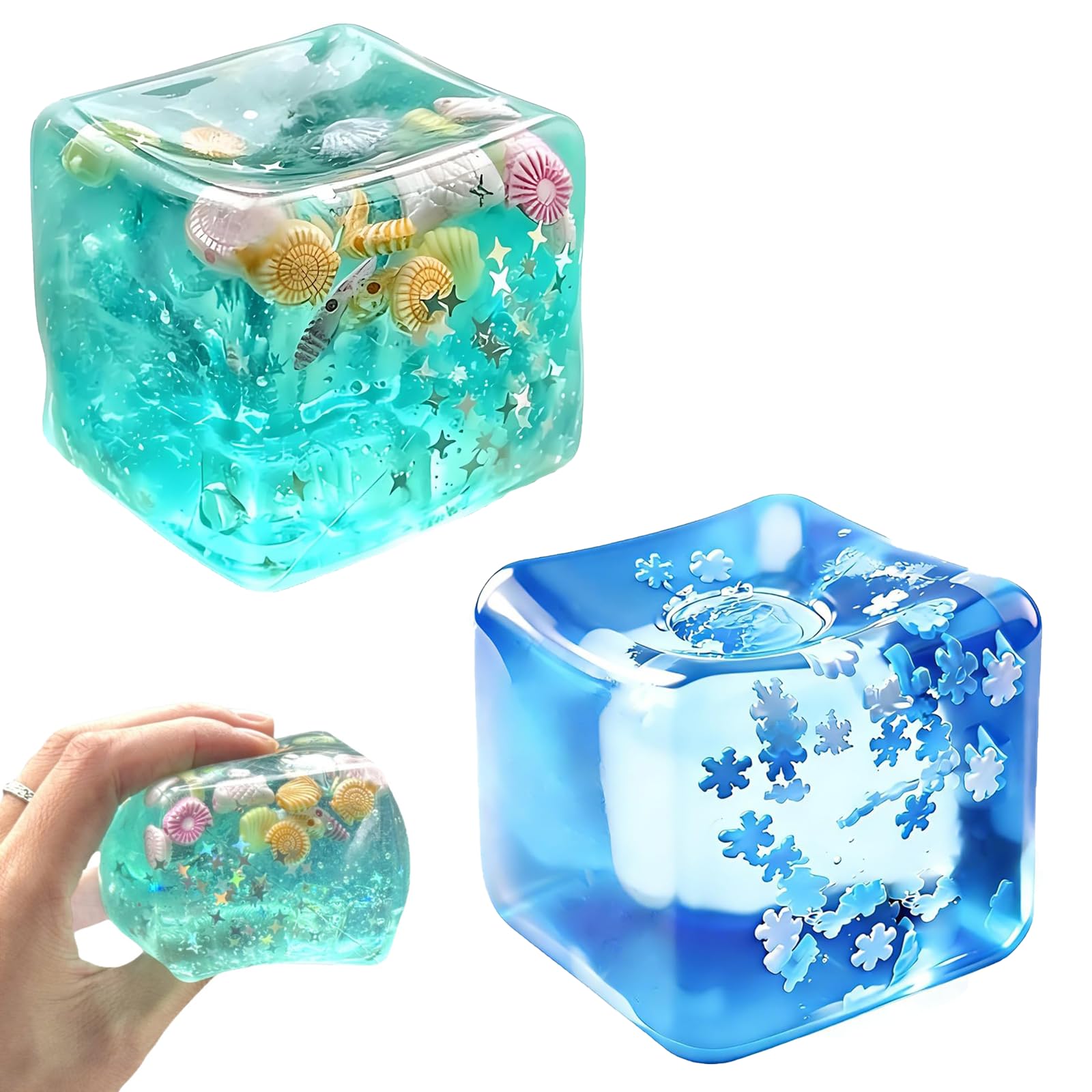 2 PCS Fidget toys, Cube Stress Fidget Toy, Slow Rebound Squishy Cube, Ocean Shells Sensory Stress Balls, Portable Relaxing Fidgets Nice Cube, Anxiety Relief Fidget for Teens, Adults