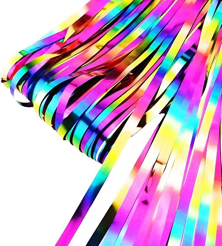 Miniatura 8 de Paquete de 2 decoraciones de fiesta de arcoíris, cortina de flecos de papel de aluminio de arcoíris, telón de fondo de neón, oropel metálico,