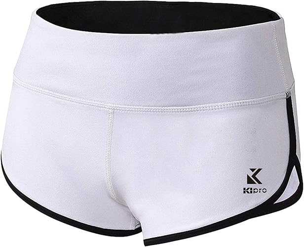 Kipro Women Booty Shorts Active Fitness Sports Gym Workout Yoga Running Shorts - White/Black - X-Large
