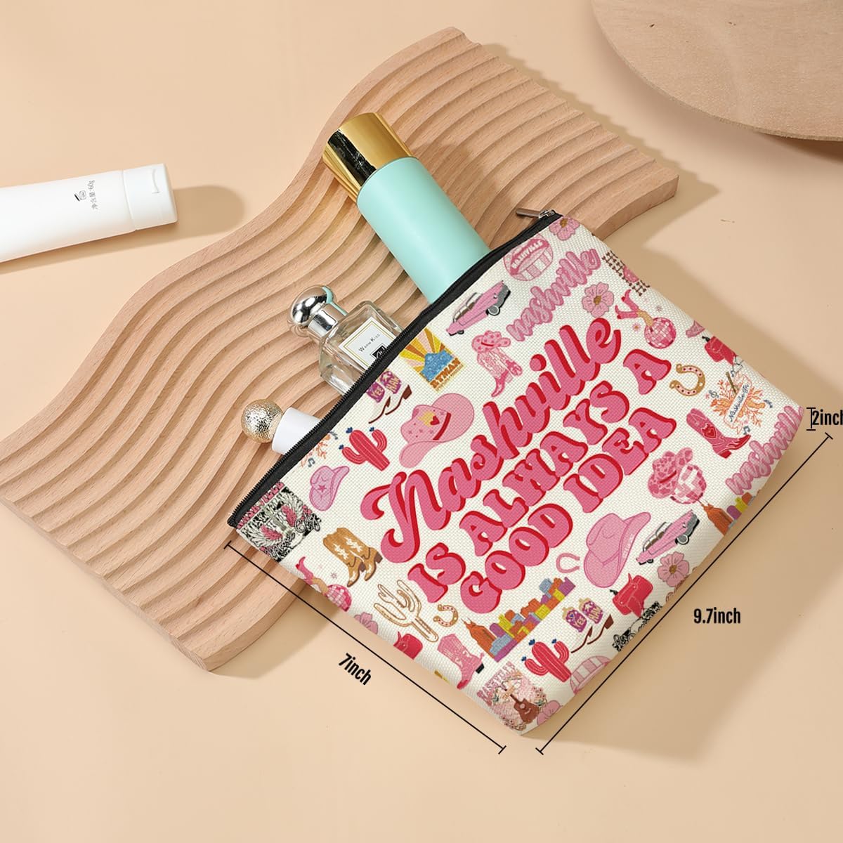 DJHUNG Nashville Travel Gift Cosmetic Bag Nashville Lover Gifts Makeup Bag Country Music Themed Gifts for Traveller Women Friends Sister Birthday Christmas Bachelorette Party Favors Girls Trip Gifts - Image 2