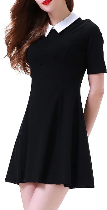 Aphratti Womens Short Sleeve Peter Pan Collar Cute Skater Dress Fit and Flare A-Line Casual Dresses