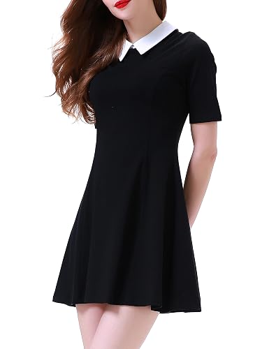Aphratti Women's Short Sleeve Peter Pan Collar Cute Skater Dress