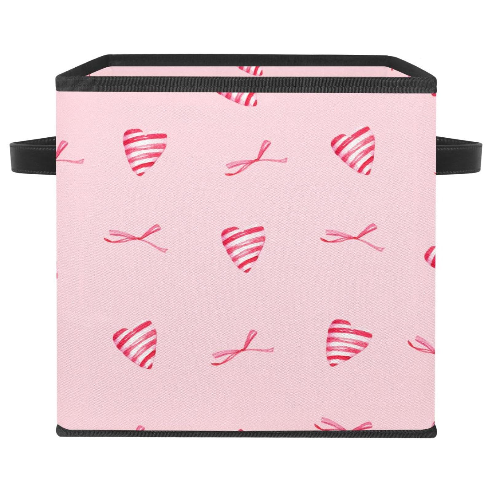 Boîte de rangement pliable en tissu cube rose avec poignées pour vêtements et placard de chambre