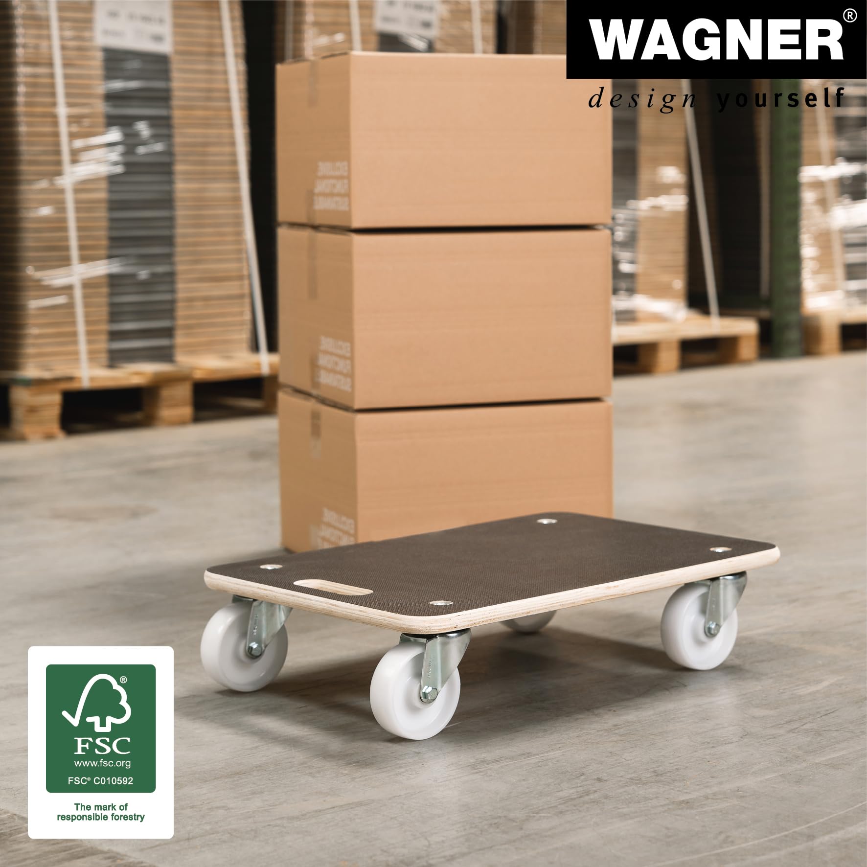 Wagner Plataforma de Carga MM 1614-59 x 39 cm - para Cajas Pesadas, 400 kg Carga Máxima, Asa de Transporte, Superficie Antideslizante, Certificado FSC® - 20161401