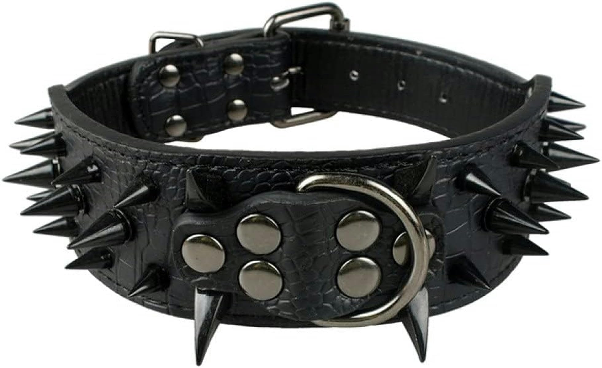 Hundehalsband für große Hunde, mit Nieten besetztes Hundehalsband, Lederhalsband für Haustiere, Camouflage, S-Schwarz 1-M