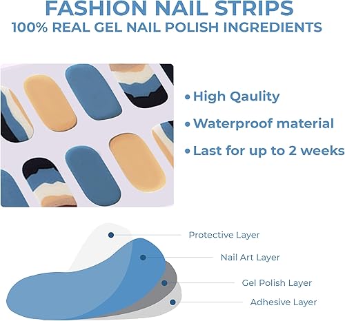 Miniatura 3 de 40 tiras de uñas, sin rayos UV, calcomanías de uñas de gel de larga duración, tiras de esmalte de uñas autoadhesivas para bricolaje, envoltura