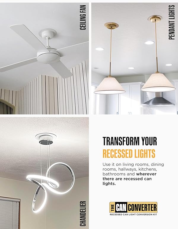The Can Converter R56 Recessed Can Light Conversion Kit w/ 7"¾ Flat Ceiling Medallion - Home Improvement for 5" & 6" Cans, Converter Kit for Ceiling Fan & Light Fixture, UL Certified, Matte Black by The Can Converter - Image 2