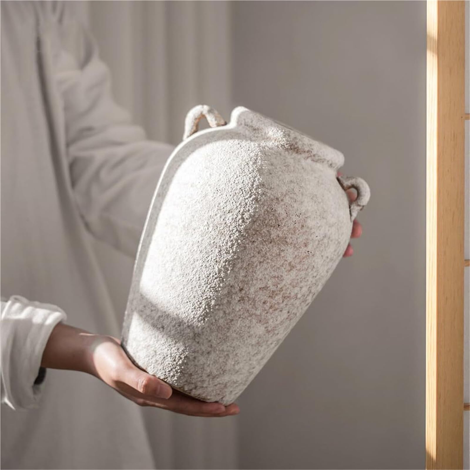 Grand vase à fleurs rétro en céramique rustique, idée cadeau déco idéale