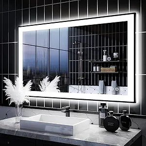 ISKM Framed LED Mirror for Bathroom 40"x24", Dimmable LED Bathroom Mirror with Lights, Anti-Fog, Front and Backlit Lighted Mirror 3-Colors, Shatterproof, Memory Function
