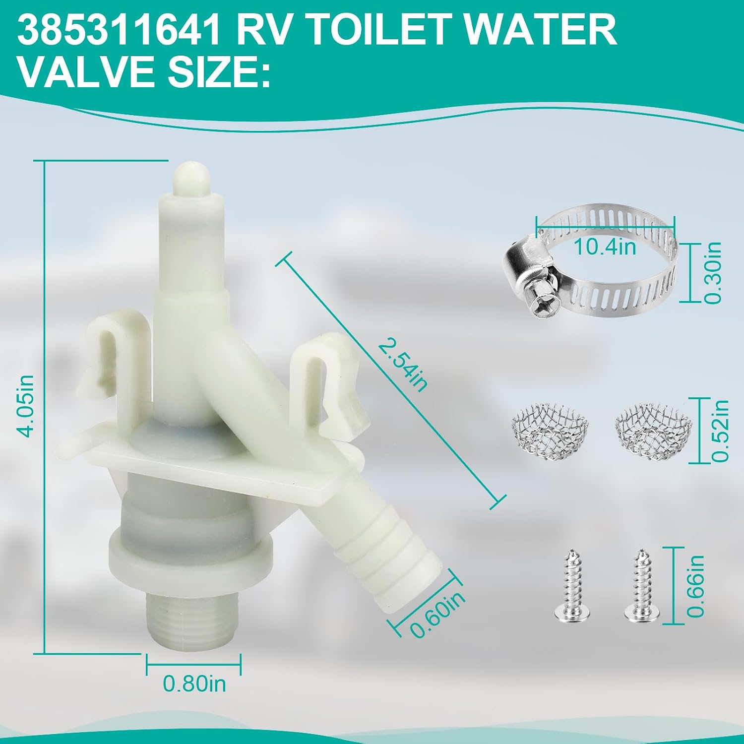 385311641 RV Toilet Water Valve for Dometic 300 301 310 320 and Sealand Toilets, RV Toilet Replacement Parts for Dometic Water Valve Kit Includes Hose Clamp and Hardware Kit - 2 Pack