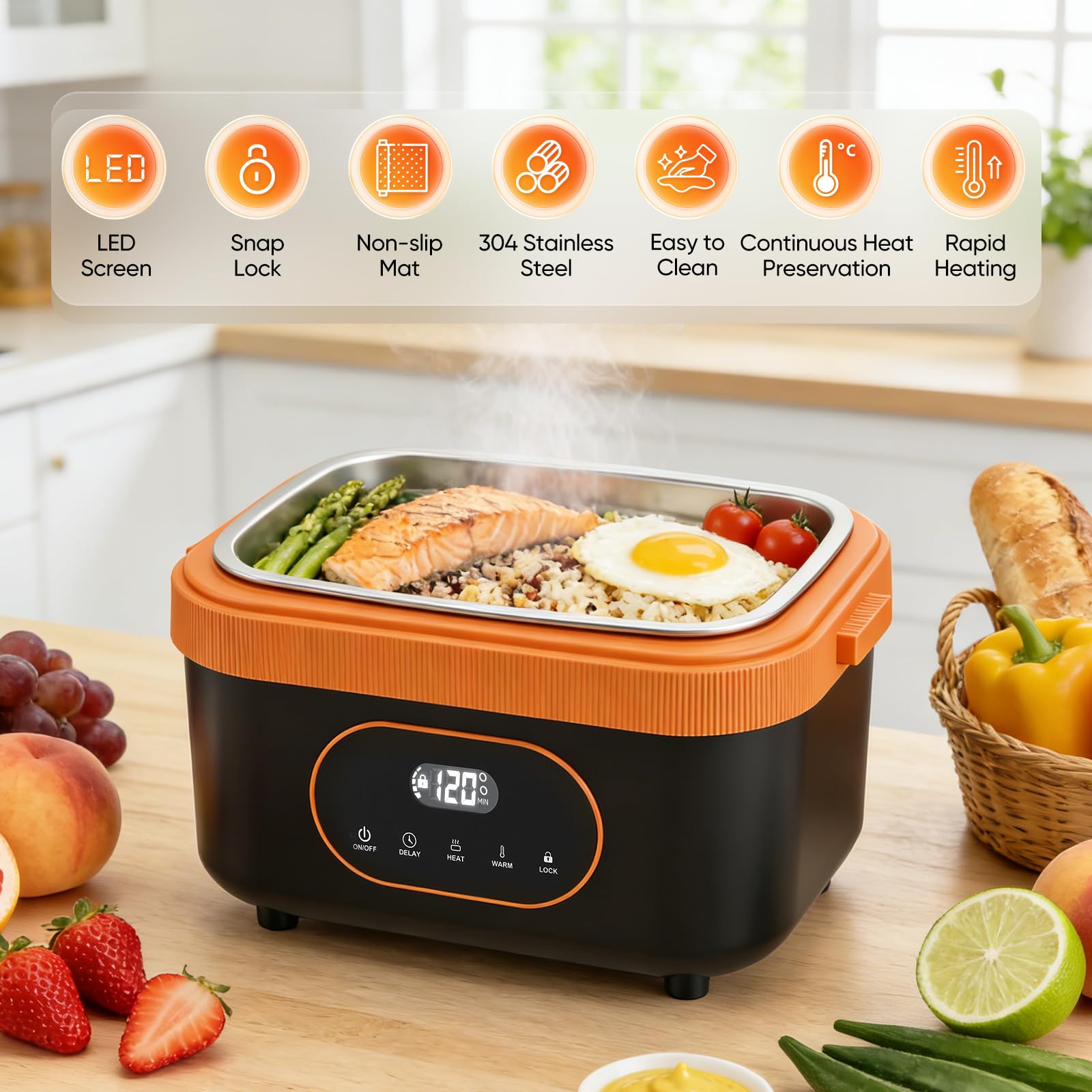 Fiambrera Eléctrica 18000mAh, 1,5L Calentador de Comida Portatil Acero Inoxidable, Lonchera Electrica Trabajo con Bolsa Térmica y Cubiertos Comida Caliente, Lunch Box para Viajes Oficina Camión