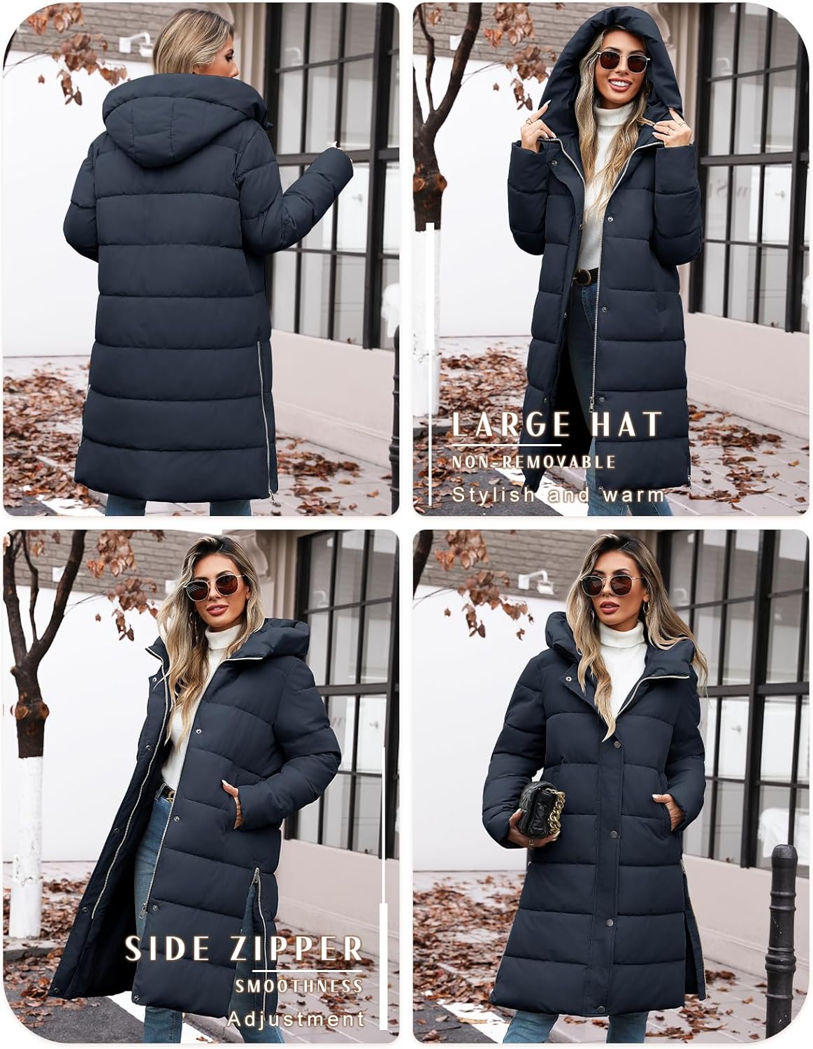 Winter Coats for Women-Puffer Jacket Hooded Warm Winter Long Coat Thickened Down Alternative Jacket Outwear - Image 2