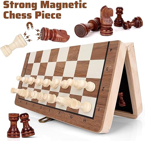 Miniatura 2 de Juego de ajedrez de madera, tablero de ajedrez magnético de 11.5 pulgadas, diseño plegable con almacenamiento de ajedrez de viaje para niños,