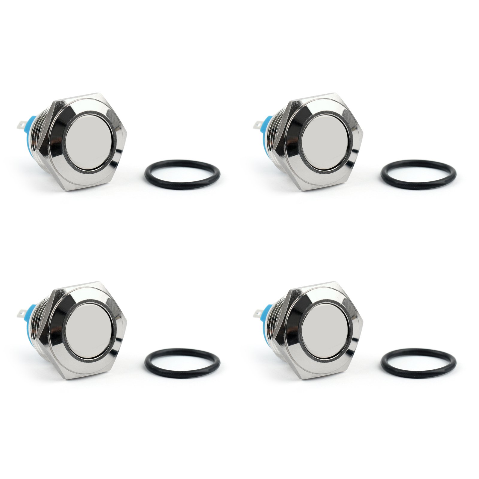 Areyourshop 4PCS 16mm 2 Pin Normally Closed Flat Round Momentary NC Push Button Switch 36V/2A