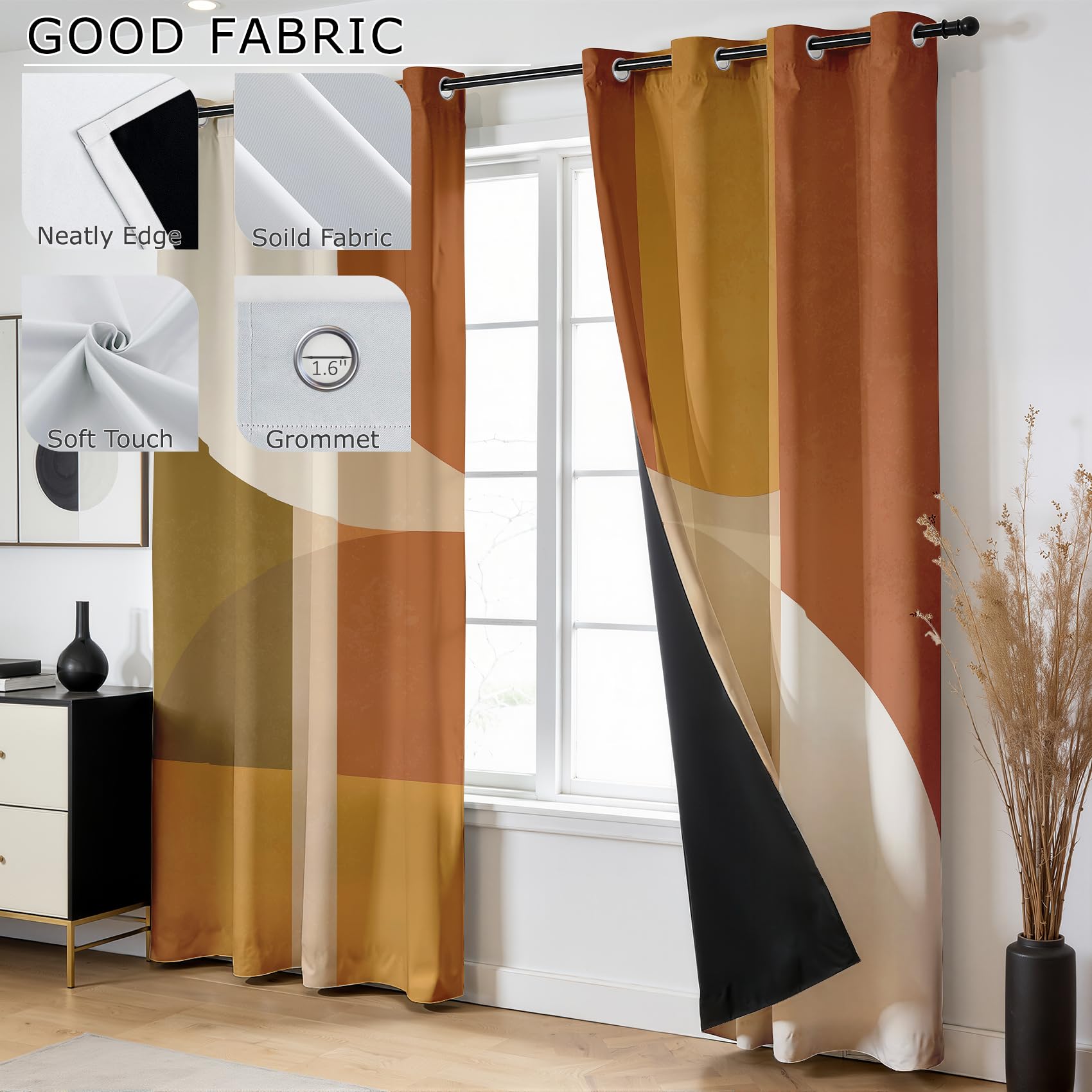 Mistela Vorhänge Blickdicht Mid Century - Gardinen Mit Ösen Moderne Burnt Orange Verdunkelung Svorhang für Schlafzimmer Wohnzimmer Kinderzimmer Küche Decor Gardinen - 2er Set - H245 x B140cm