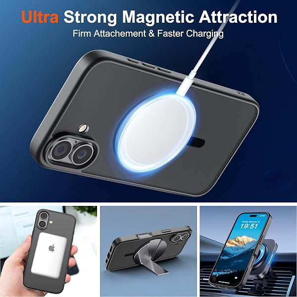 SUPFINE Magnetic for iPhone 17 Case (Compatible with MagSafe)(Military Grade Drop Protection) Translucent Matte Shockproof with Anti-Fingerprint Phone Cover,Black - 5