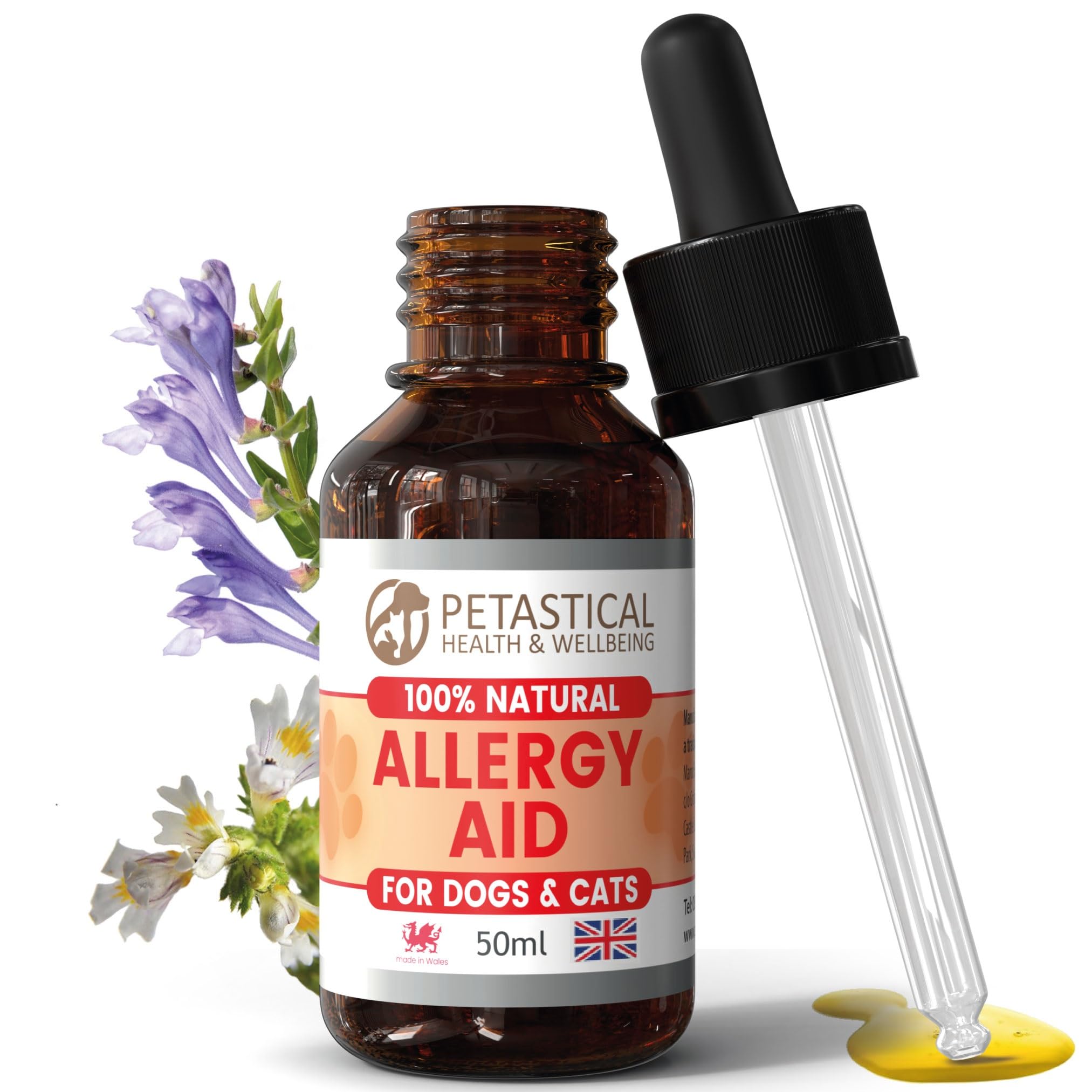 Allergy and Itch Immunity, Natural Liquid Supplement Drops for Dogs Cats, Skin, Eyes, Ears, Paws, Licking, No Nasty Chemicals, Made in UK (50ml)