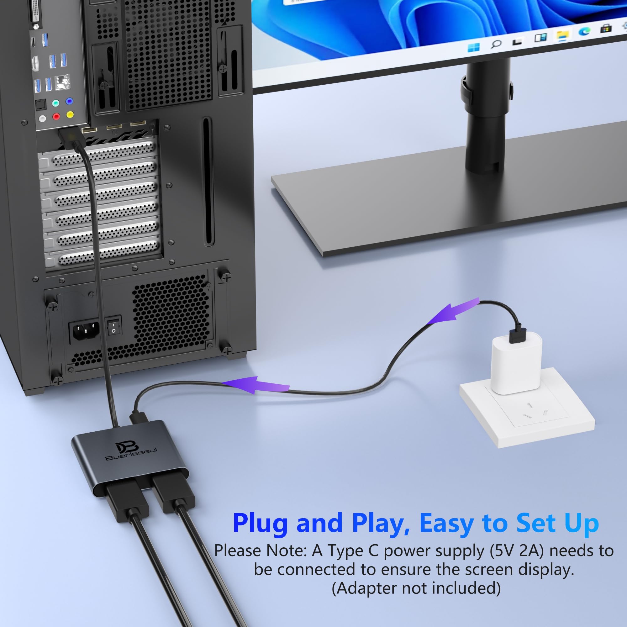 Adaptateur DisplayPort vers double HDMI 4K @ 60 Hz, répartiteur DisplayPort pour deux moniteurs HDMI, prend en charge le hub d'affichage étendu SST/MST, répartiteur DP 1 entrée 2 sorties pour PC