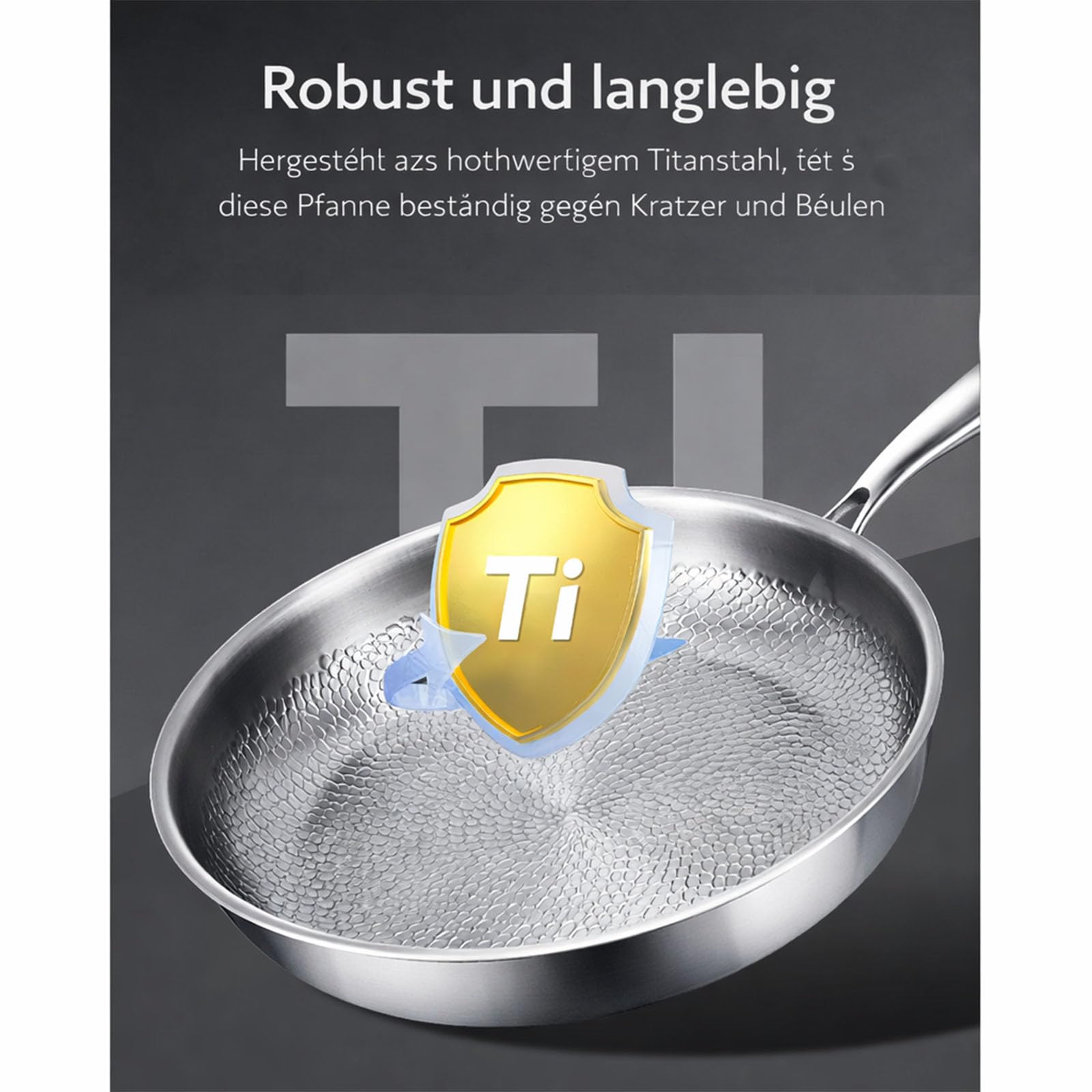 Generisch Patelnia z tytanu niepowlekana 20/24/26 cm z pokrywką, patelnia Titanium Pro, tytan młotowany (bez pokrywki, 20 cm)