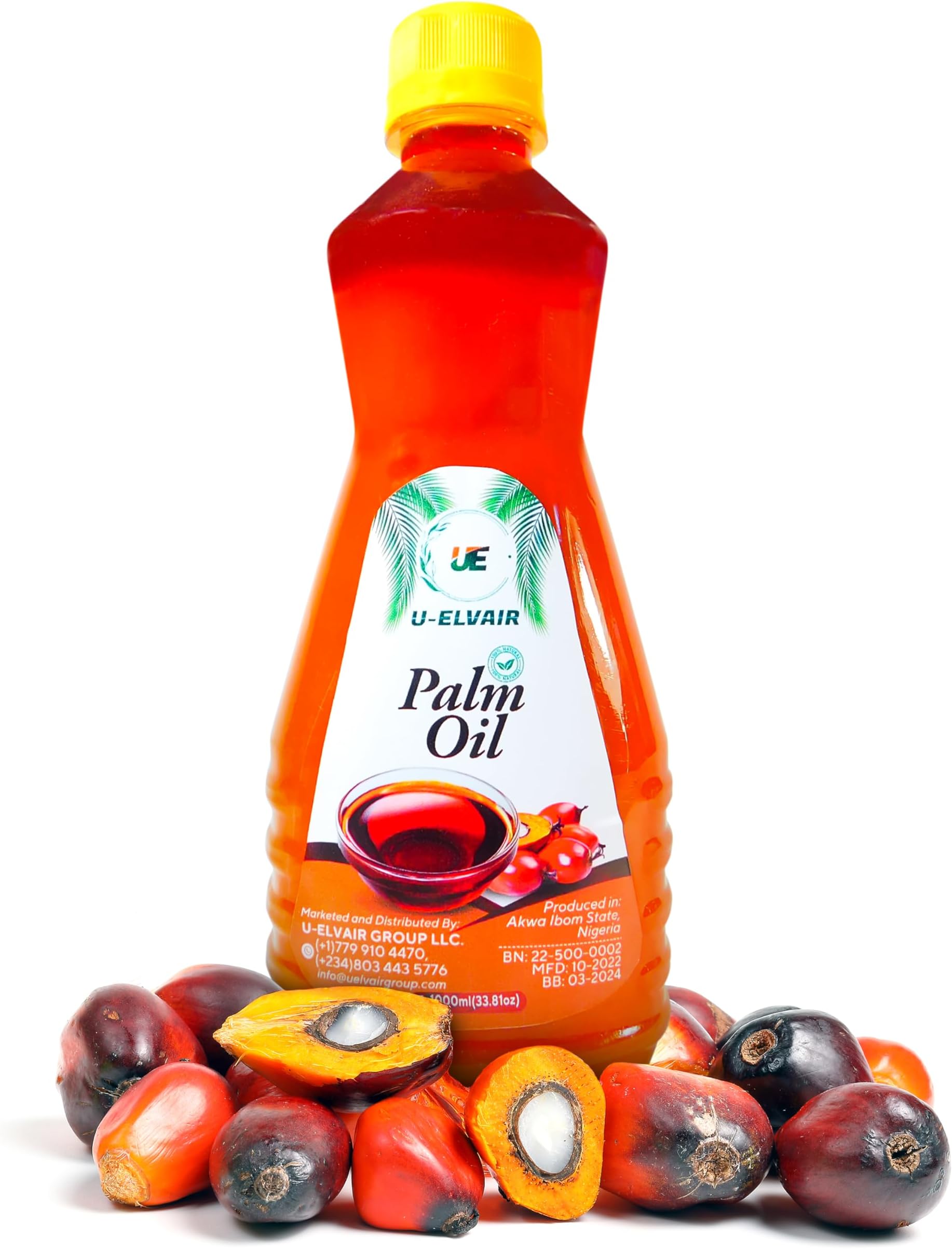 U-ELVAIR 100% Palm Oil, Palm Oil for Cooking, Manteca de Corojo, Epo Pure, Red Palm Oil, Egusi, Efo- 16oz/500ml (Pack of 1)