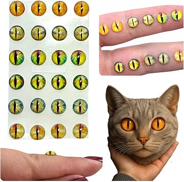3D Resin Cat Eyes 7 mm Self-Adhesive Cabochon Set 307-7 24 pcs, 12 Pairs for Polymer Clay, Dolls, Slime, Amigurumi, Cold Porcelain, Felt, Scrapbooking & Miniature DIY Crafts