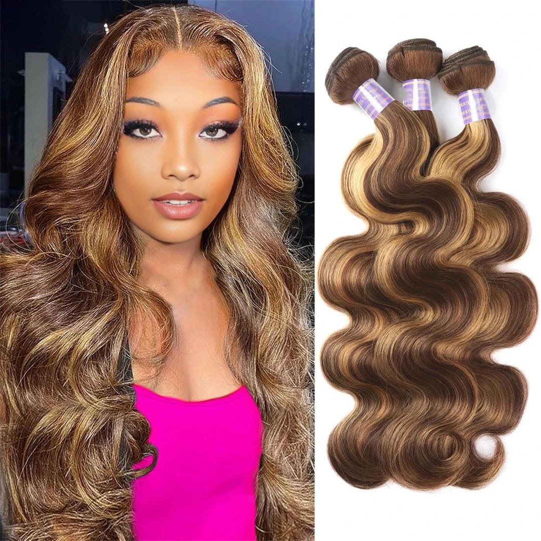 Highlight Body Wave Human Hair Bundles Honey Blonde Brazilian Weave Extensions 1-4 Pcs