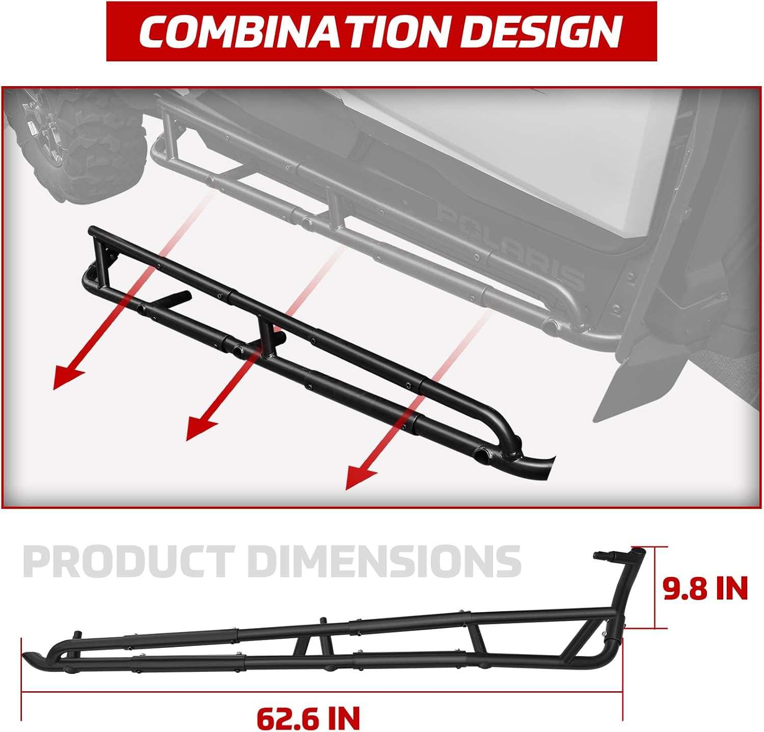 Nerf Bars Rock Sliders for Polaris RZR XP 4 1000 2024 2025 2026 Accessories, Heavy Duty 1.5" Steel Tube Combined Side Steps, Black Non-Rust Coating Tree Kickers(4 Seat)