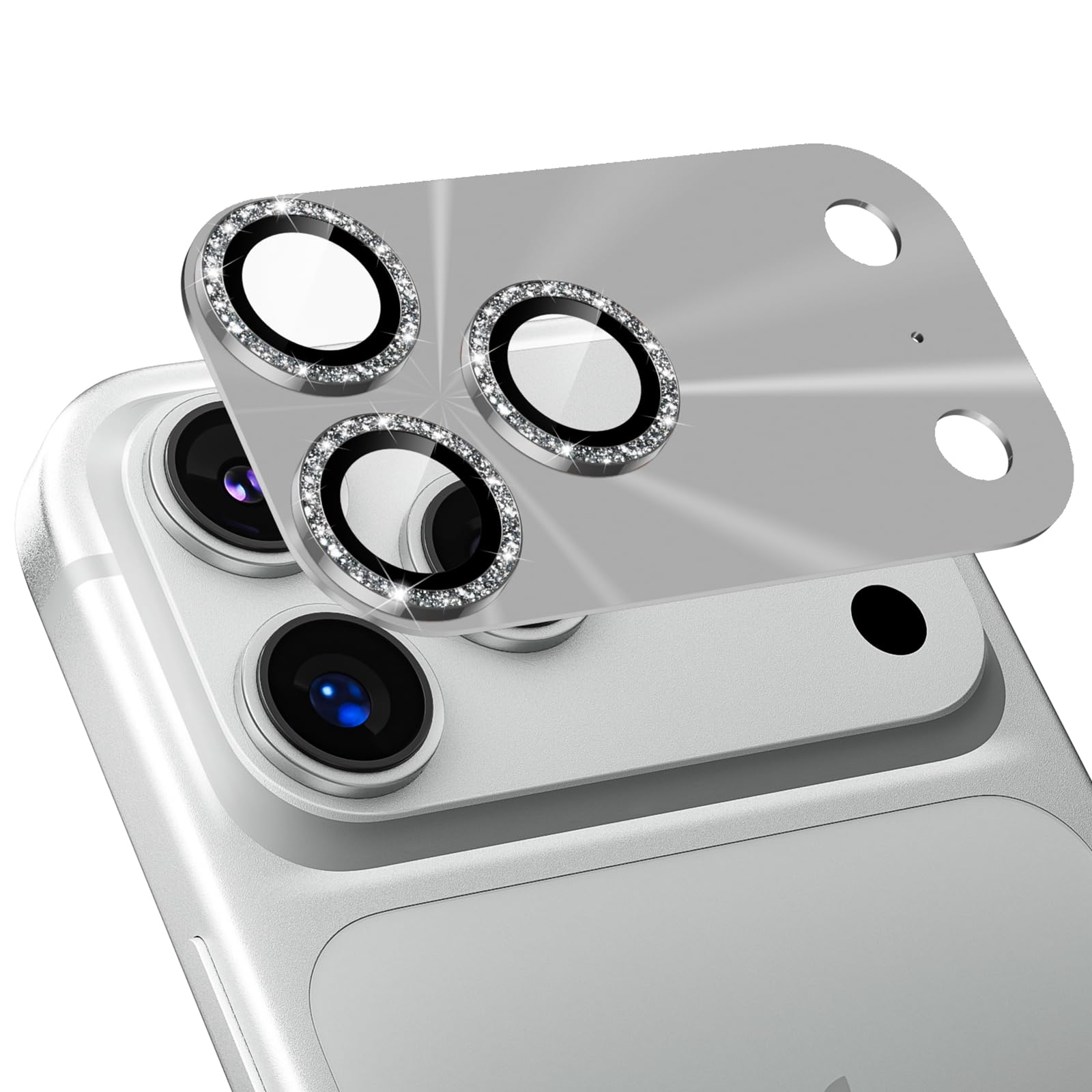 Podick カメラフィルム iPhone 17 Pro Max 用 カメラカバー キラキラ 9H強化ガラス 全面保護 アイフォン 17 Pro Max用 カメラ保護 ピカピカ キズ防止 耐衝撃 高透過率 黒縁取り 露出オーバー防止 いphone 17 pro max レンズカバー プロテクター グレー