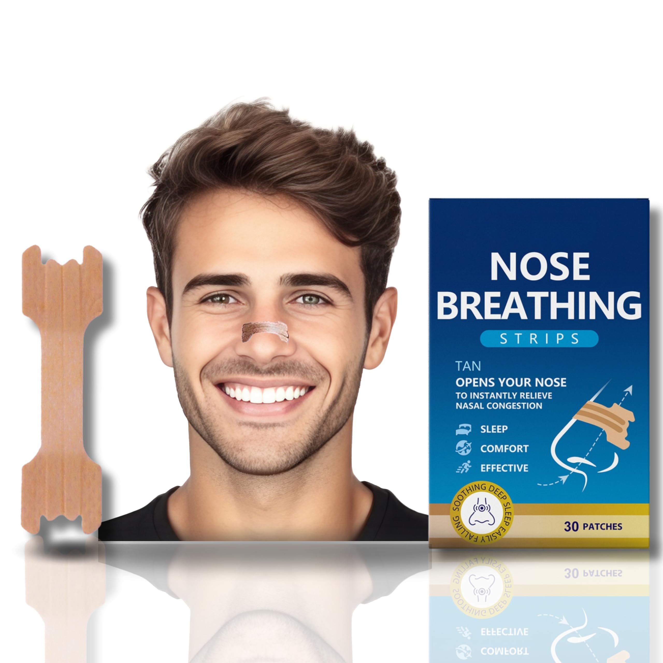 Extra-Strength Breathing Nasal Strips (Tan, 30pcs) – Stop Snoring & Relieve Nasal Congestion – Nose Tape for Sports, Sleep & Allergy Relief – Drug-Free Snoring Solution for Better Breathing