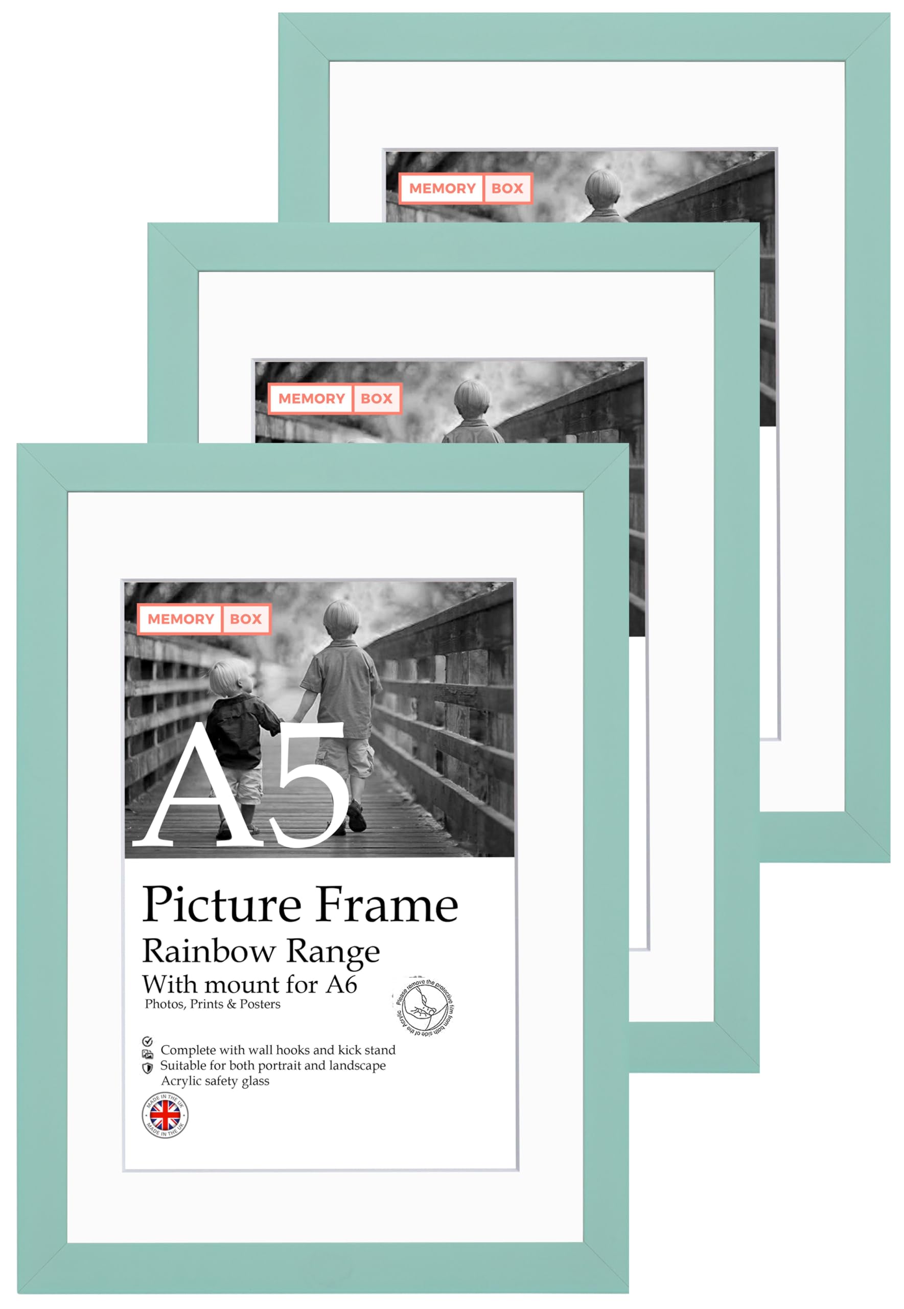 A5 Light Blue Picture Frame Set of 3, Perfect for Displaying A6 Pictures with Mount or A5 Pictures Without Mount, Gallery Wall, Posters, Photos, Artwork, or Prints, Light Blue