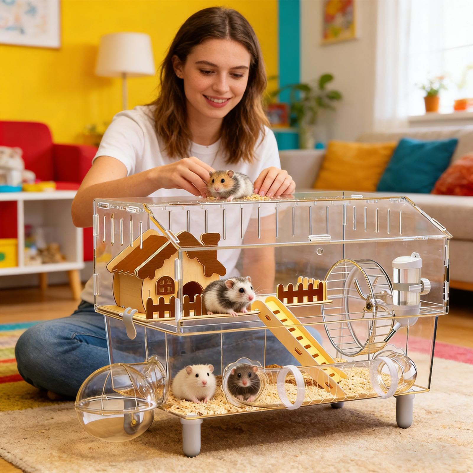 Gabbia per Criceto Habitat Trasparente per Piccoli Animali | Recinto Chiaro per Animali Domestici per Criceto, Cincillà Nano, Furetto, Coniglio, Gerbillo