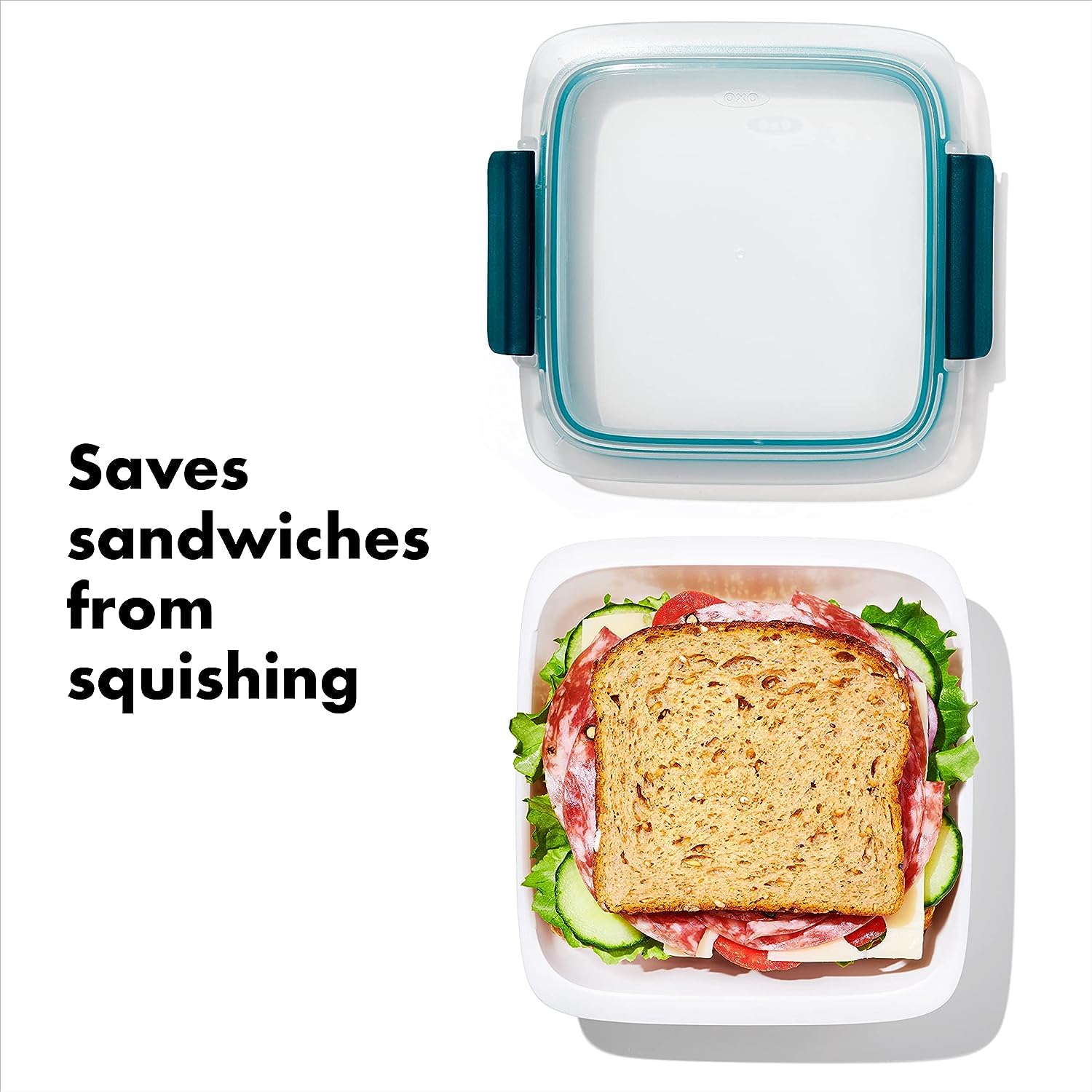 OXO Good Grips Prep & Go - Recipiente para sándwiches y sobras, 4,3 tazas/1,02 l, almacenamiento de alimentos a prueba de fugas para sándwiches y sobras, paquete de 4