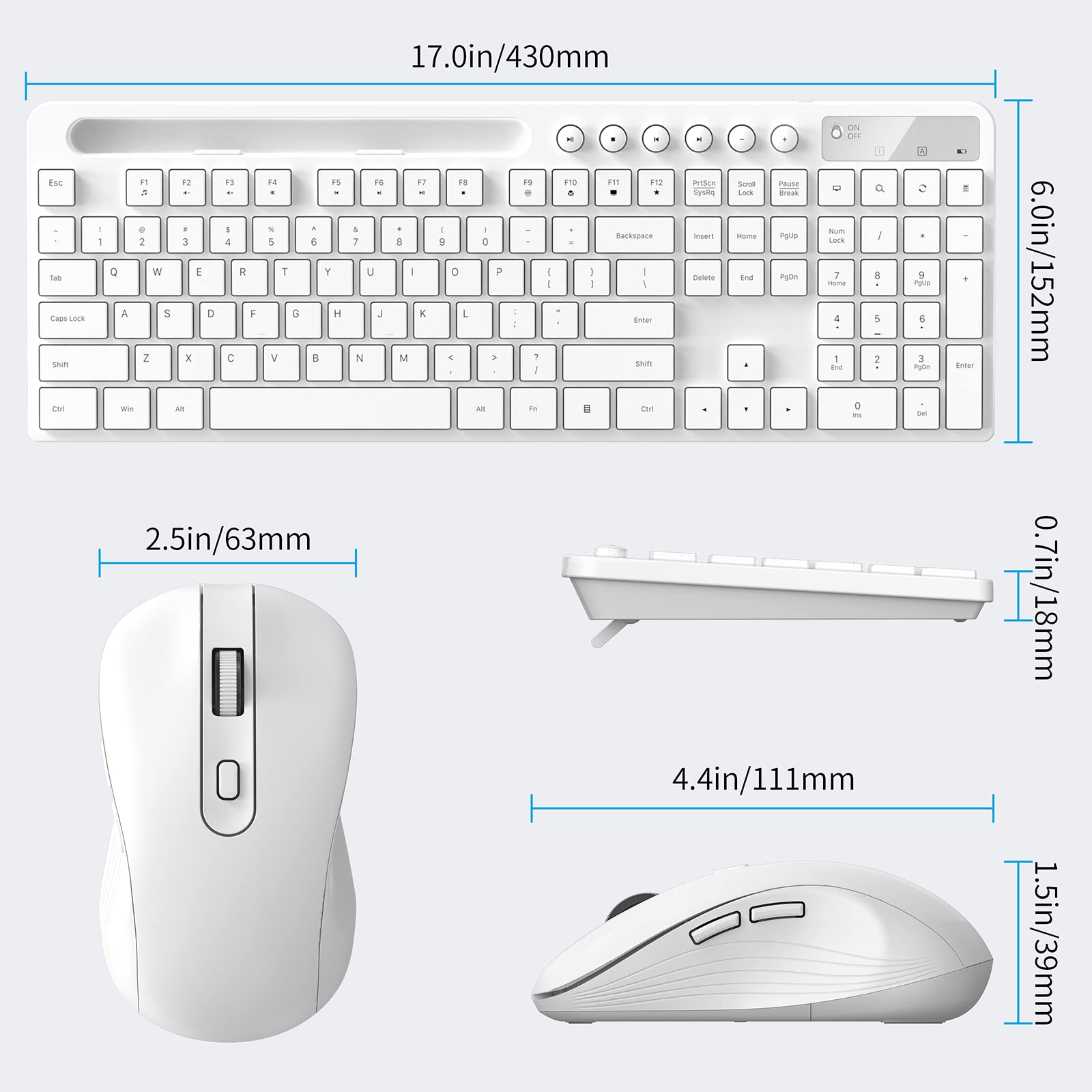 Wireless Keyboard and Mouse Combo, MARVO 2.4G Ergonomic Wireless Computer Keyboard with Phone Tablet Holder, Silent Mouse with 6 Button, Compatible with MacBook, Windows (White) image_3