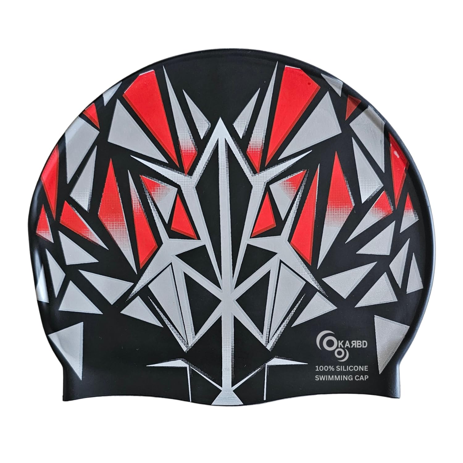 KARBD Silicone Swimming Cap Unisex Soft Waterproof Swimming Pool Head Cap Water Sports Long Hair for Children Kids Boys Girls of All Age (Universal Size, Multicolour Black Red Grey Pattern Design) (B0CLLJZ91T) Amazon Price History, Amazon Price Tracker