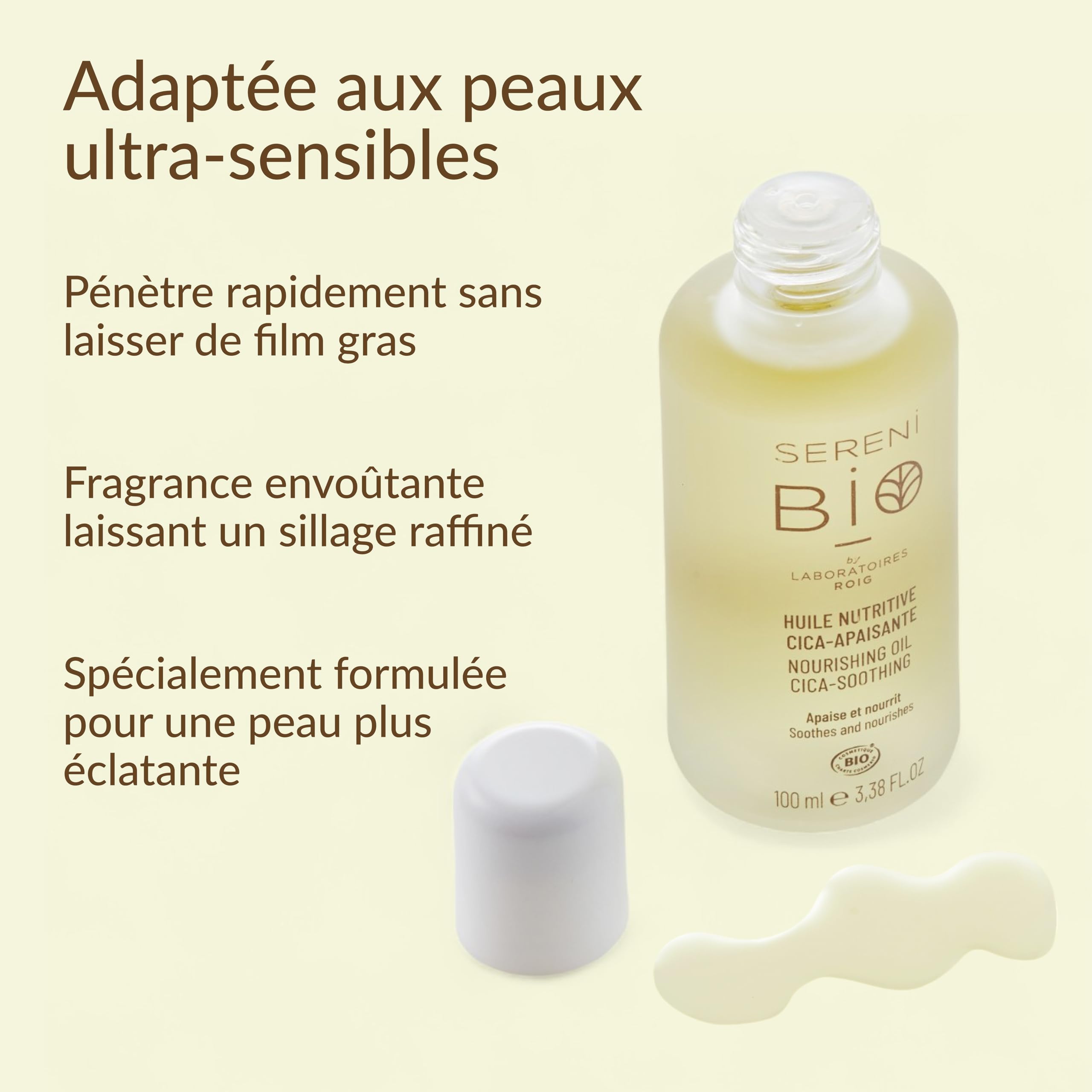 SéréniBio Huile Nutritive Centella Asiatica - Soin Visage Professionnel Certifié Bio Végan et Équitable - Apaise et Nourrit - Huile Hydratante Peaux Cheveux Ultra Sensibles - 100ml