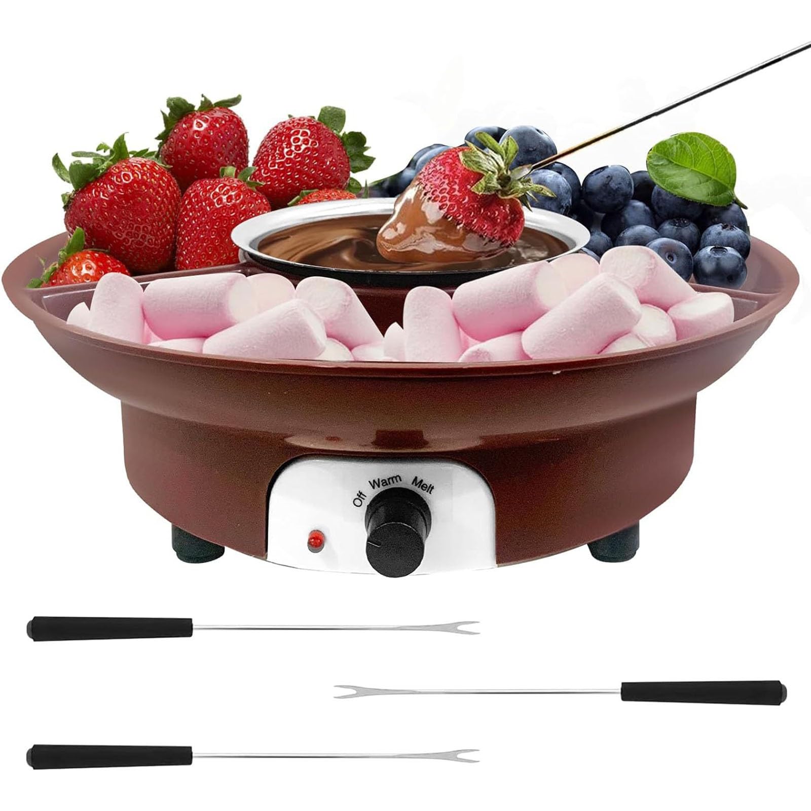 Set Fonduta di Cioccolato Elettrica Fontana di Cioccolato con Vassoi DIY Fonduta di Formaggio, Fusione Scaldacongelati per Intingere(Brown)