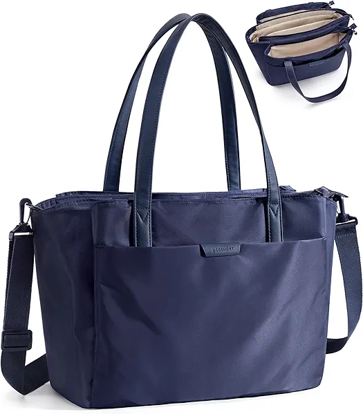 BAGSMART Tote Bag for Women, 4 Compartments Work Tote 15.6" Laptop Tote Bag with Zipper Shoulder Handbag with Strap for Work
