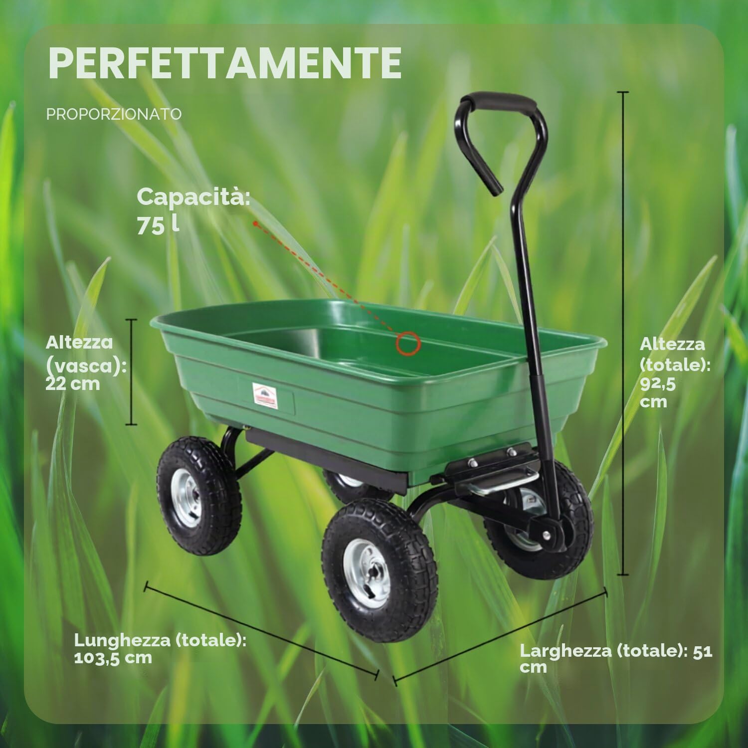 GARDEBRUK® Carrello da Giardino Max. 300kg Cassone Ribaltabile Funzione Inclinazione Cariola Giardinaggio