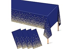 4 Pieces Dark Navy Blue Plastic Table Covers with Gold Dots