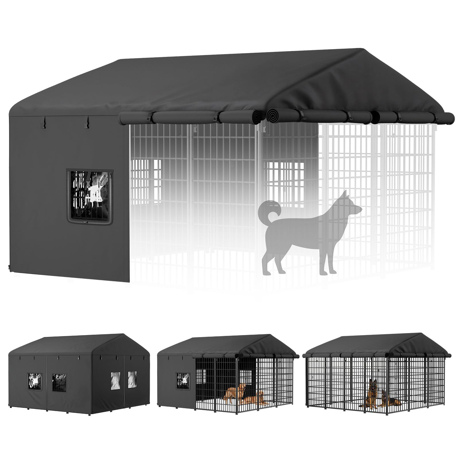 Photo 1 of PawGiant Dog Kennel Cover Replacement, Full Coverage Waterproof Tarp for 10x10x6ft Dog Crate with 600D Oxford Fabric, 8 Transparent Window for Enclosure Outside, Large